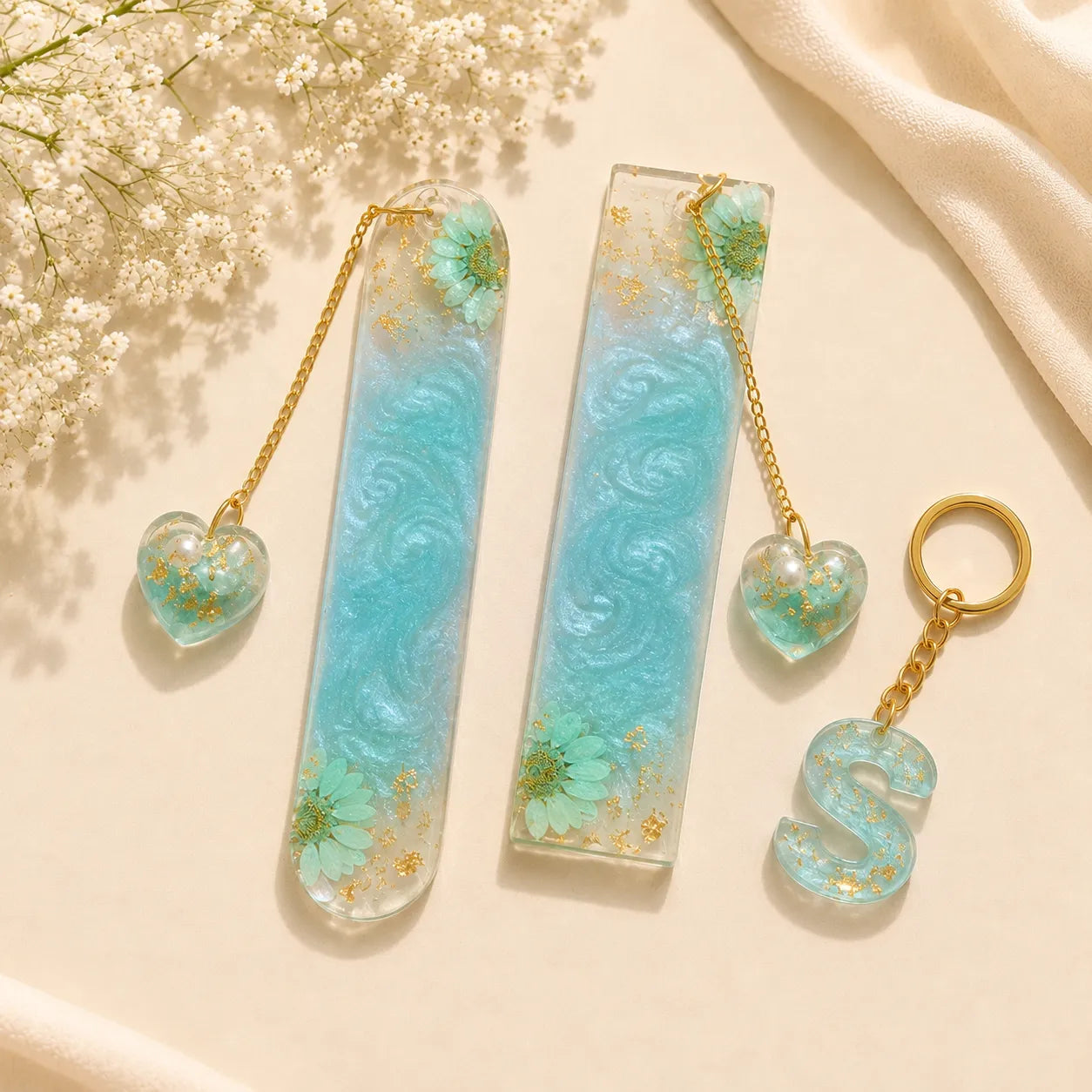 Personalized Floral Bookmark & Initial Keychain Set