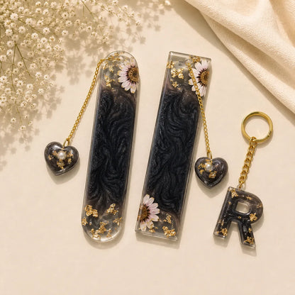 Personalized Floral Bookmark & Initial Keychain Set