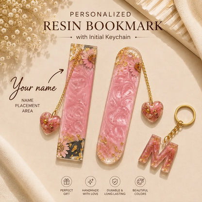 Personalized Floral Bookmark & Initial Keychain Set