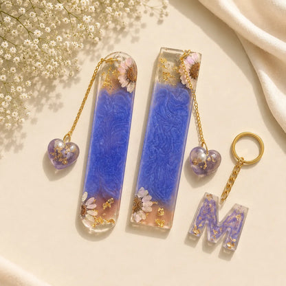 Personalized Floral Bookmark & Initial Keychain Set