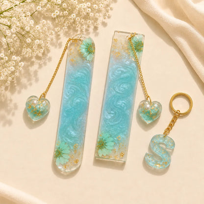 Personalized Floral Bookmark & Initial Keychain Set