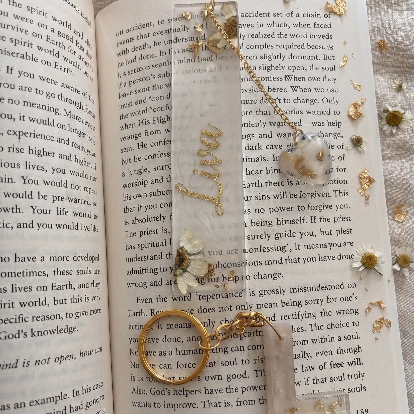 Personalized Floral Bookmark & Initial Keychain Set