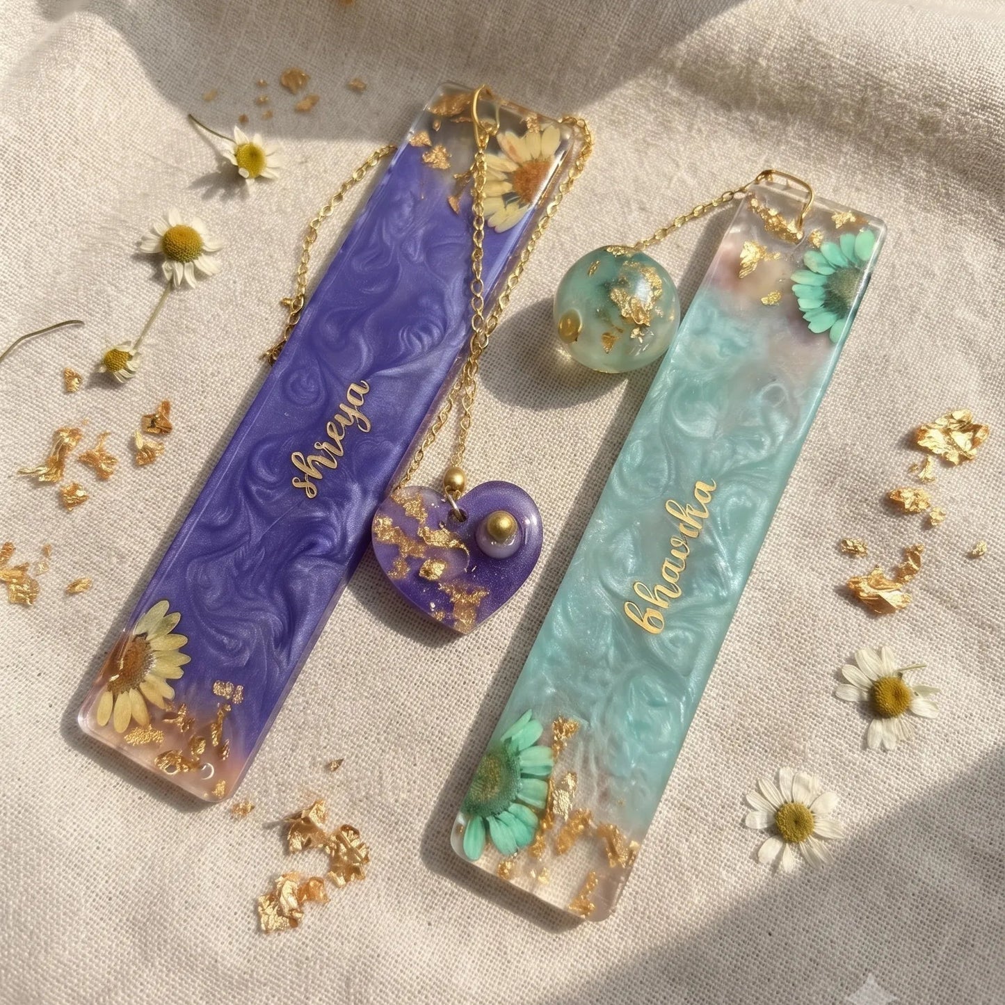 Personalized Floral Bookmark & Initial Keychain Set
