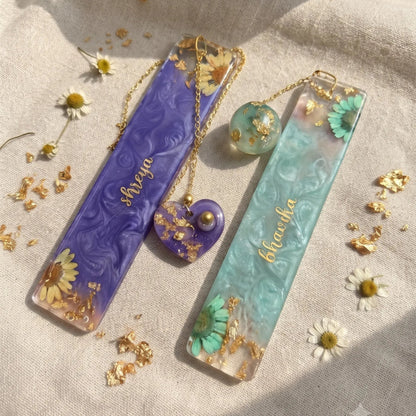 Personalized Floral Bookmark & Initial Keychain Set